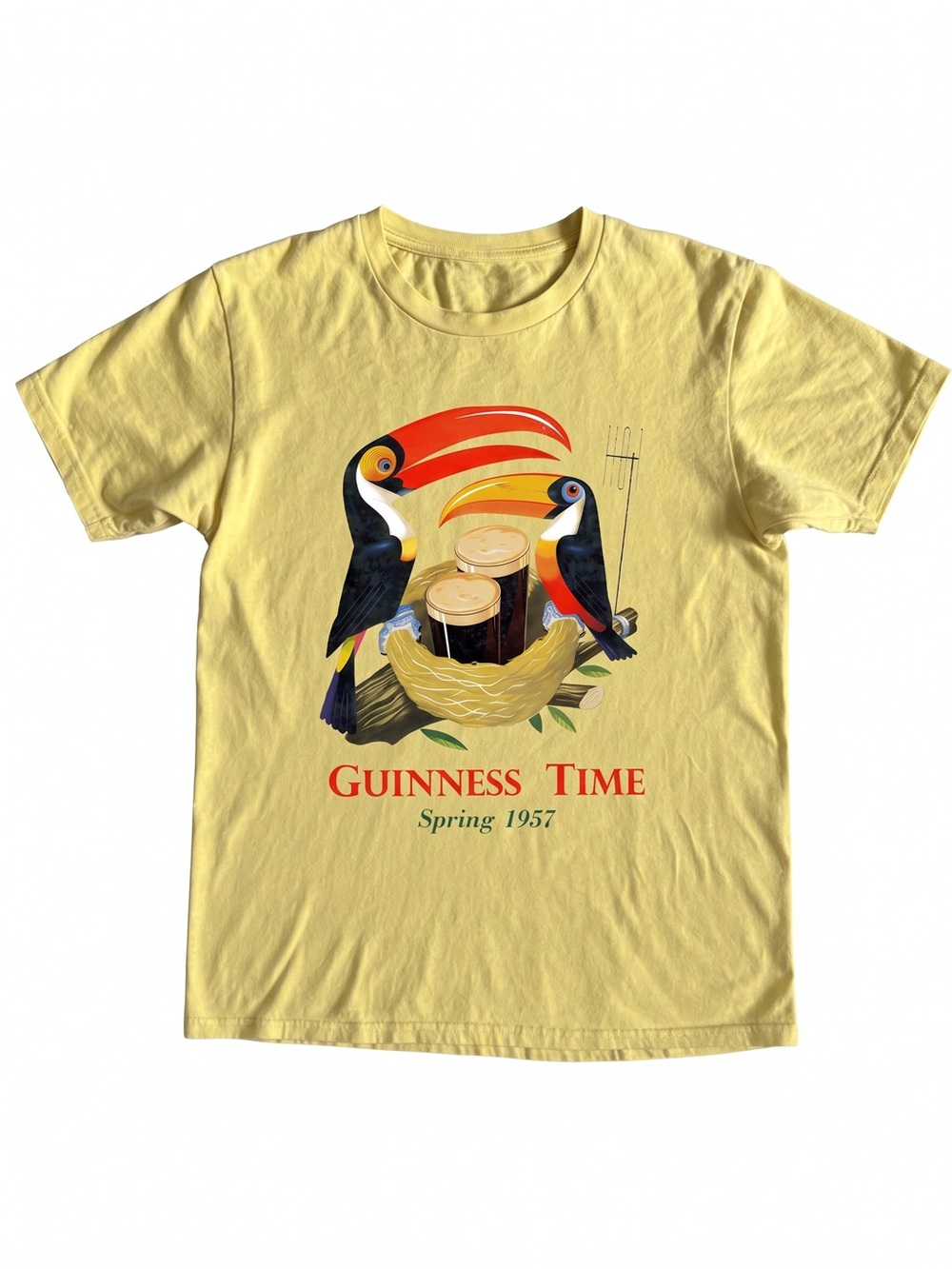 Guinness Time Toucan Spring 1975 Beer Yellow T Shirt